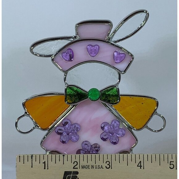 Vintage Stained Glass Bunny Candle Holder Tealight Girl Easter Flowers 5.5 in - Picture 7 of 7